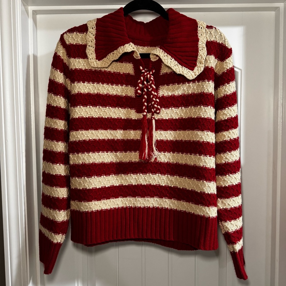 Cider Red and Cream Striped Turtleneck Sweater